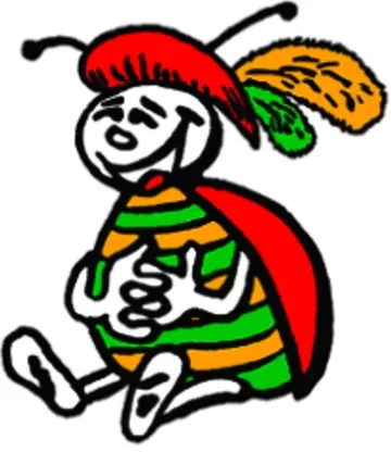 Das Maskottchen der Ittlinger Käfer: ein fröhlicher Käfer mit Narrenkappe